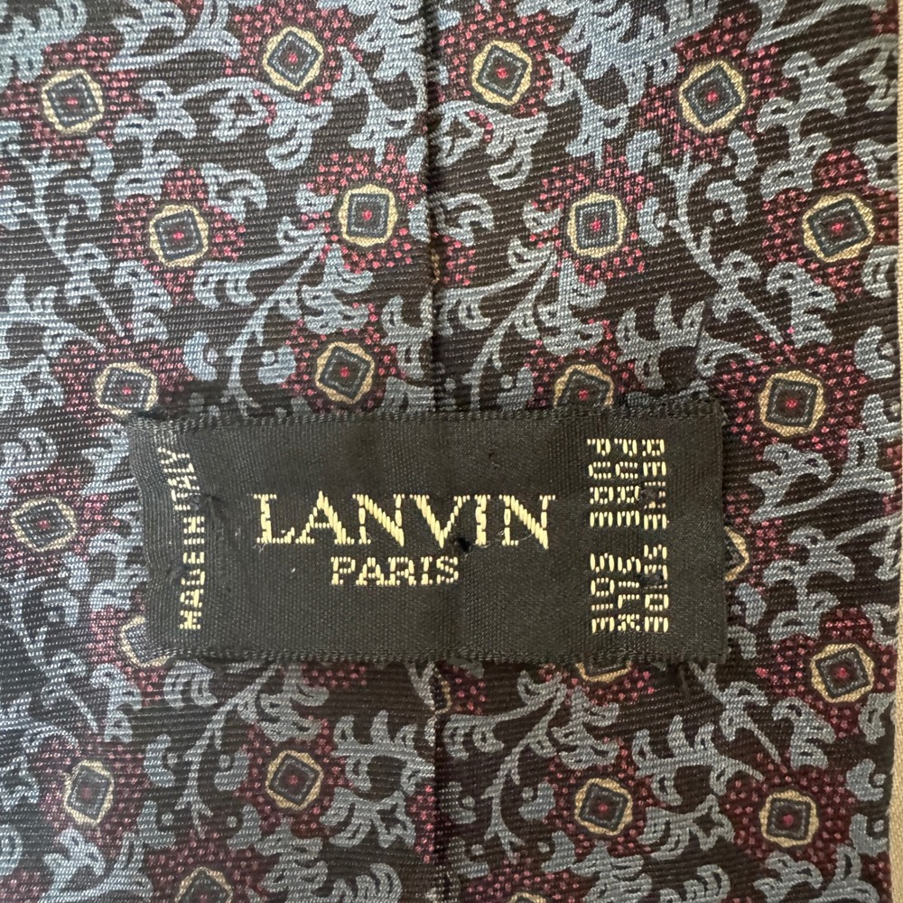 Lanvin Paris Silk Tie Set Bundle 2 Floral Geometric Grey Burgundy Made in Italy - Picture 7 of 8